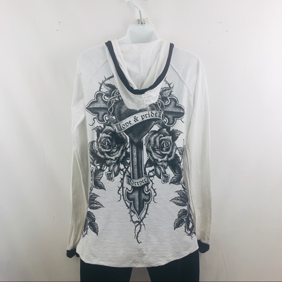 Sinful Affliction Graphic Embellished Cardigan Top Jacket Medium Biker - Picture 10 of 11